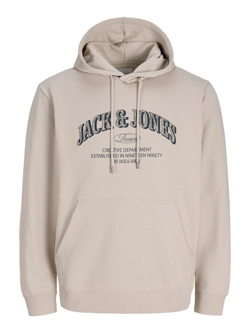 Jack & Jones Denim logo hoodie in moonbeam - front view on model