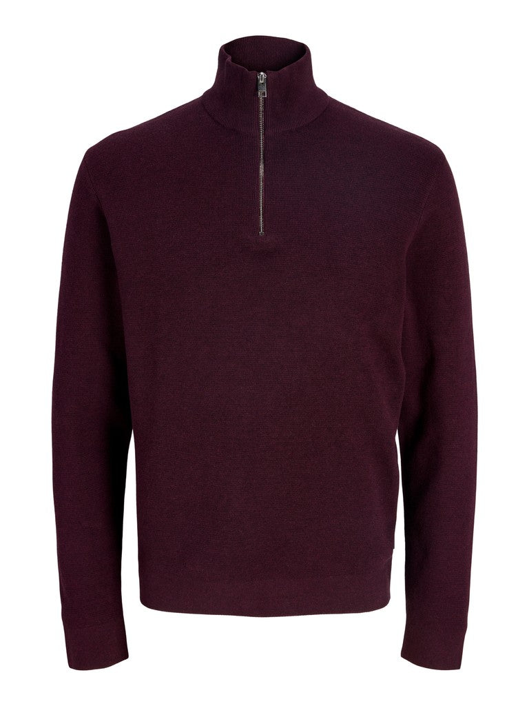 Jack & Jones Milano Stitch Half-Zip Knitted Pullover | Bitter Chocolate