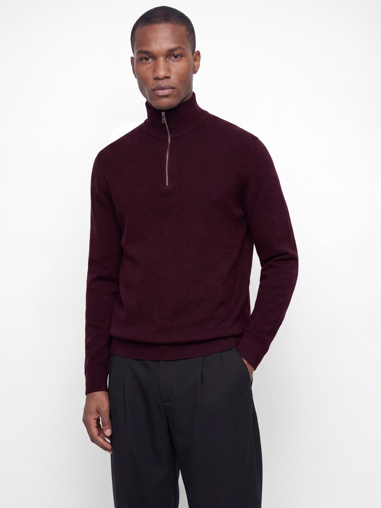 Jack & Jones Milano Stitch Half-Zip Knitted Pullover | Bitter Chocolate