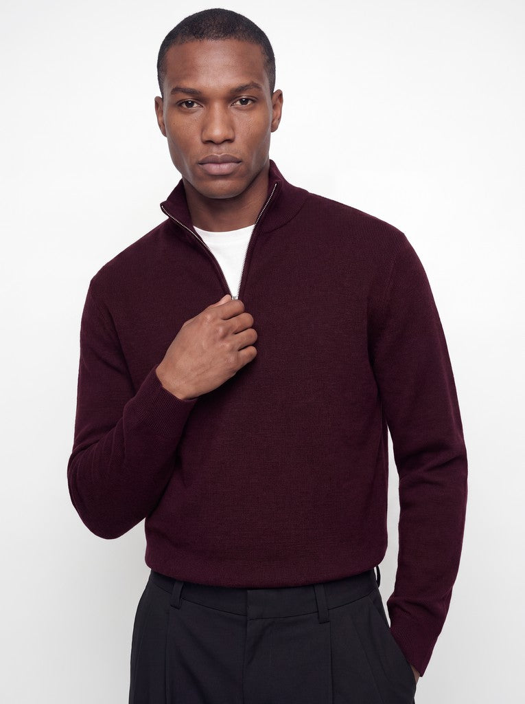 Jack & Jones Milano Stitch Half-Zip Knitted Pullover | Bitter Chocolate