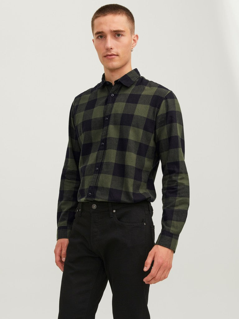 Jack & Jones Gingham Twill Shirt L/S | Olive