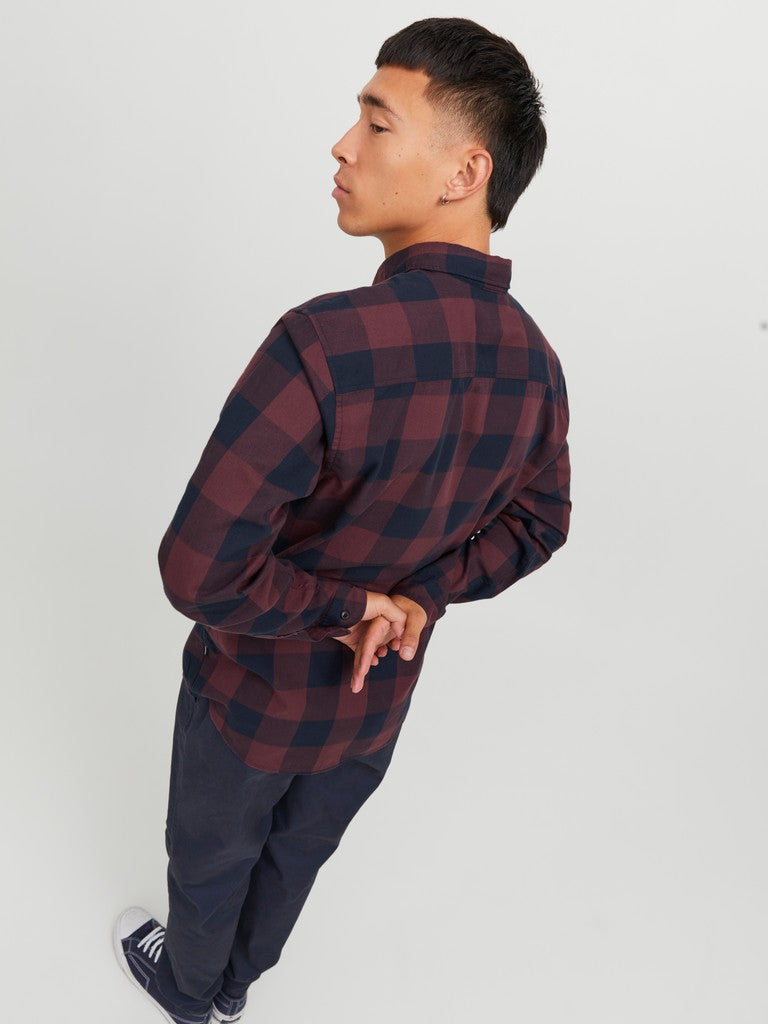 Jack & Jones Gingham Twill Shirt L/S | Port