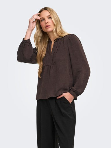 JDY Rachel Life Long Sleeve Pintuck Top | Coffee 15323274
