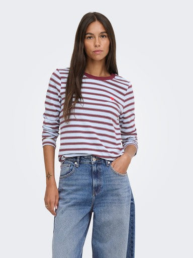JDY Pisa Long Sleeve Print Top | Wine/Blue 15359938