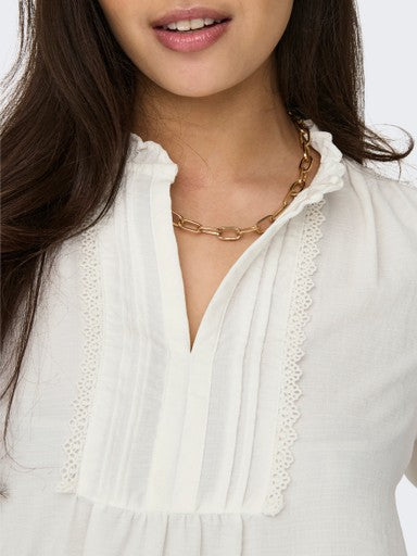 JDY Rachel Life Long Sleeve Pintuck Top | Cloud Dancer 15323274