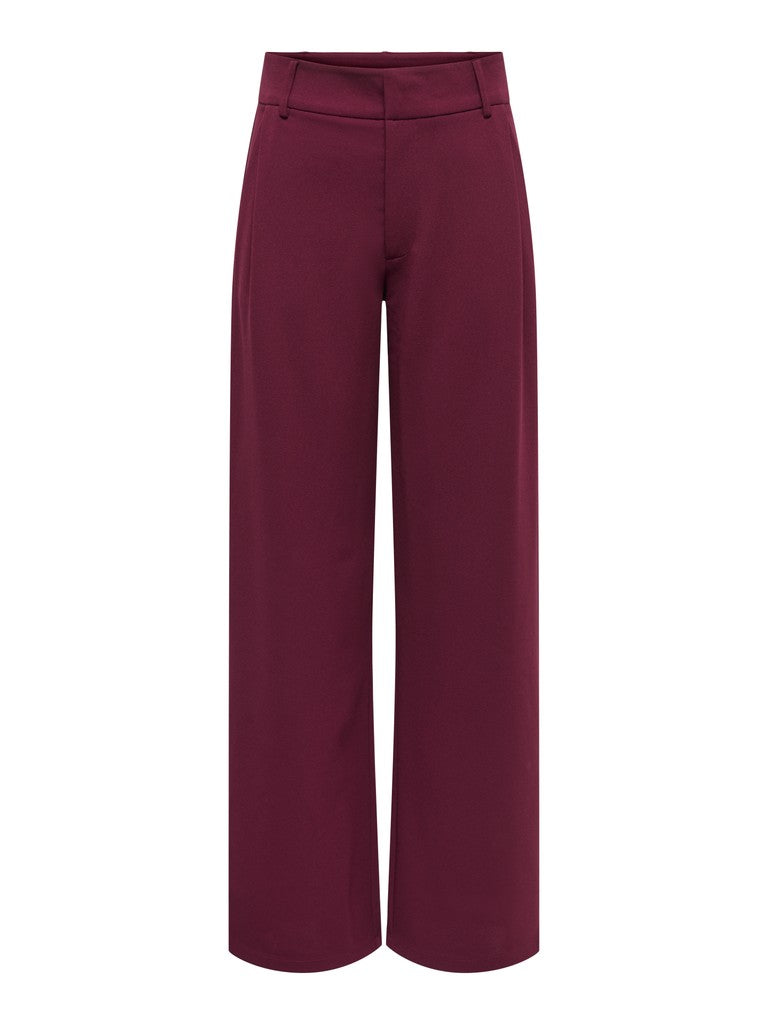 JDY wide leg jersey trousers in burgundy - front on model