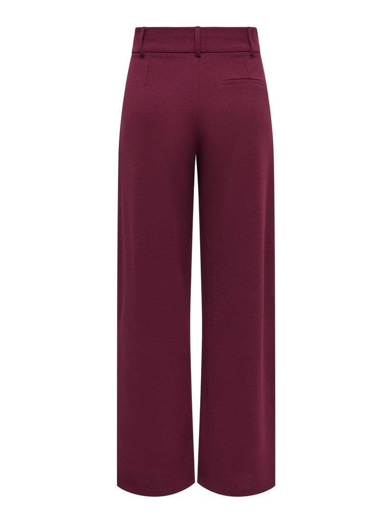 JDY wide leg jersey trousers in burgundy - flat front view