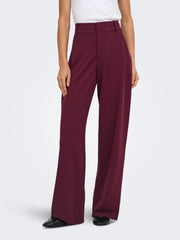 JDY wide leg jersey trousers in burgundy - waist and pocket detail