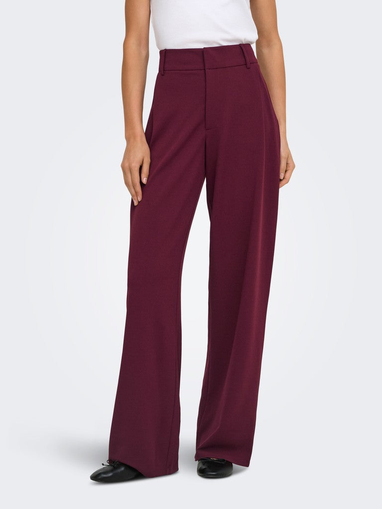 JDY wide leg jersey trousers in burgundy - waist and pocket detail