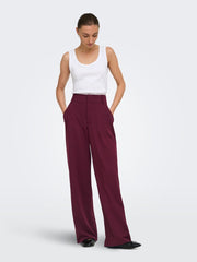 JDY wide leg jersey trousers in burgundy - back on model full length