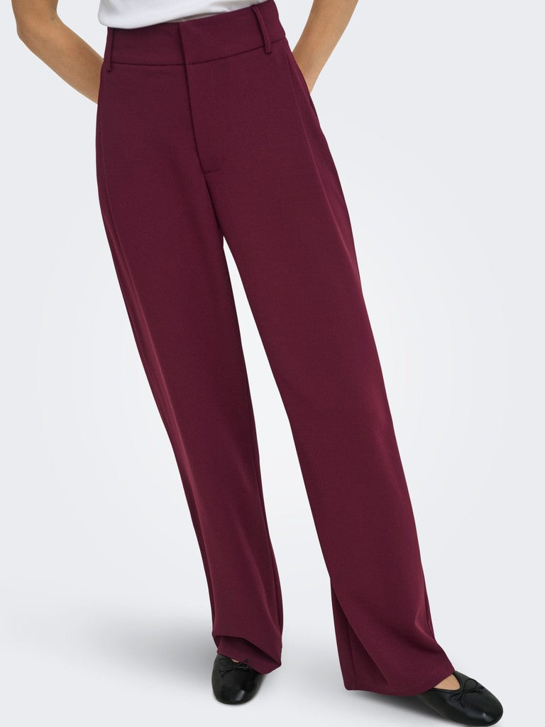 JDY wide leg jersey trousers in burgundy - back on model