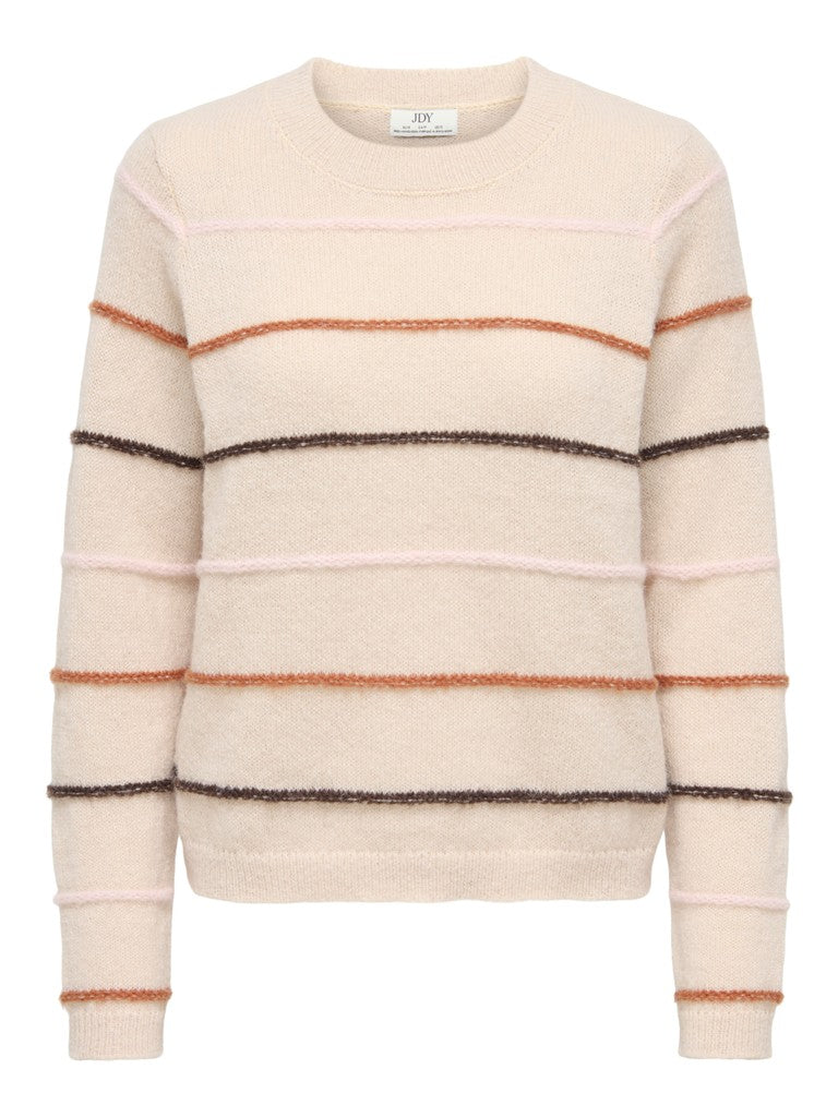 JDY  Sigrid Life Striped Knit Struct Pullover | Cement