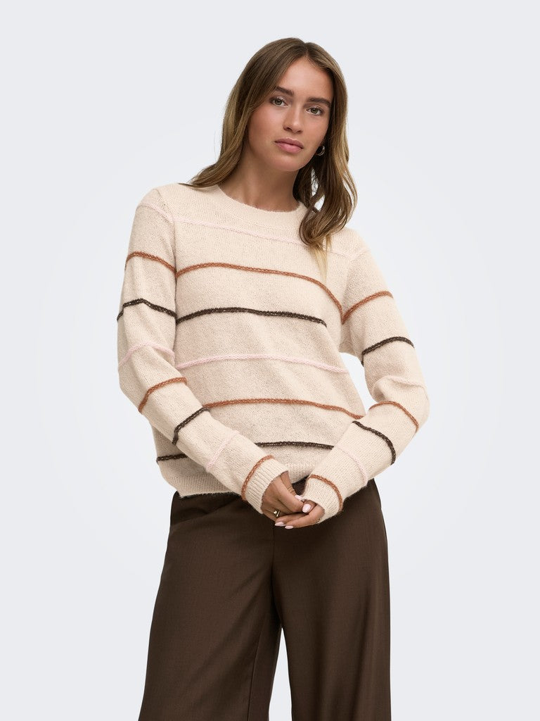 JDY  Sigrid Life Striped Knit Struct Pullover | Cement