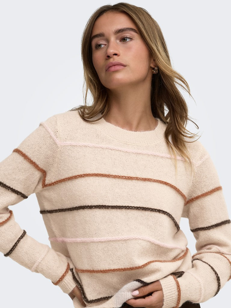 JDY  Sigrid Life Striped Knit Struct Pullover | Cement