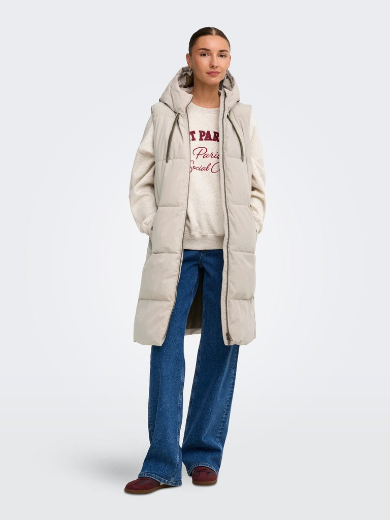 JDY Blair Long Hood Waistcoat | Silver Mink