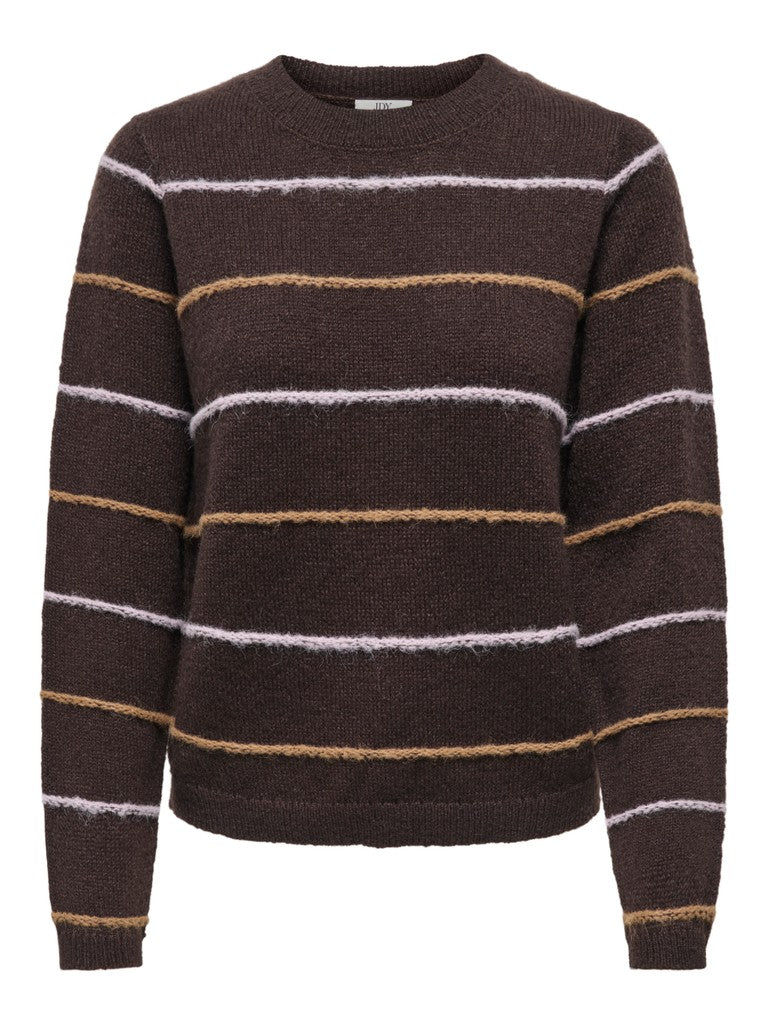 JDY Sigrid Life Striped Knit Struct Pullover | Caffee