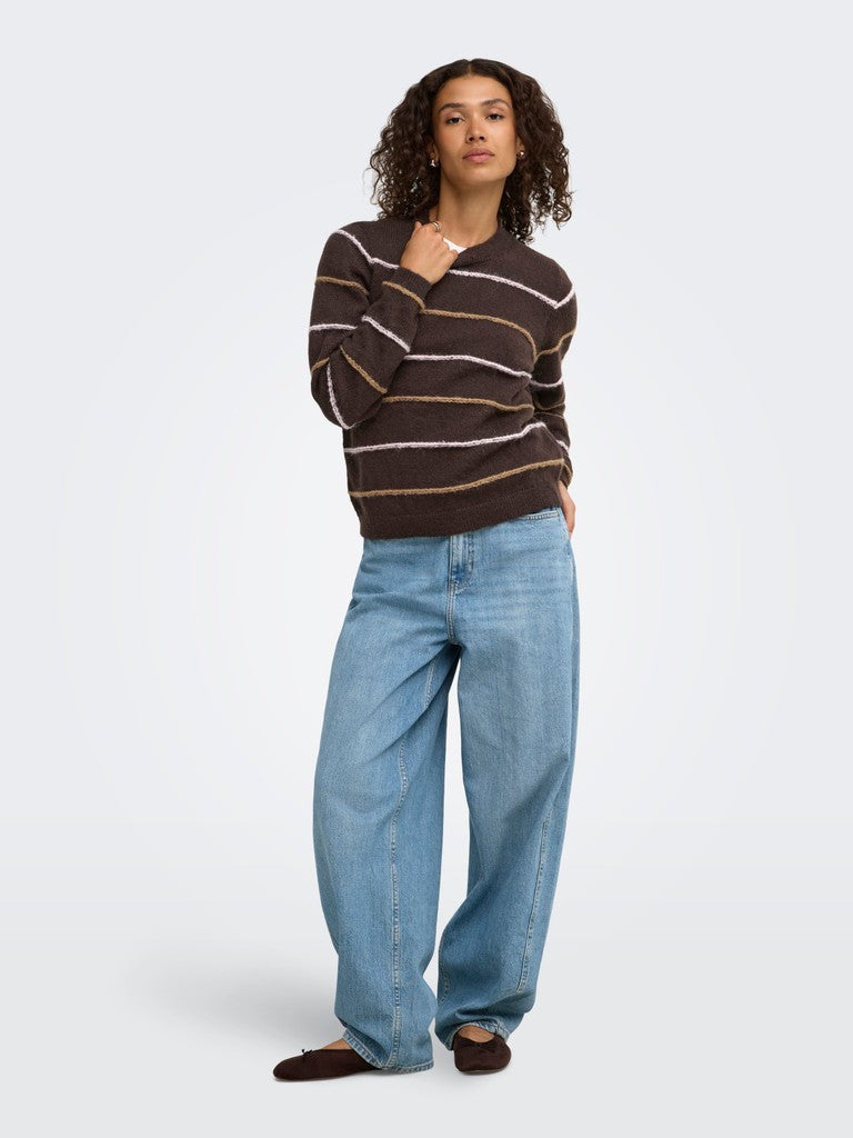 JDY Sigrid Life Striped Knit Struct Pullover | Caffee