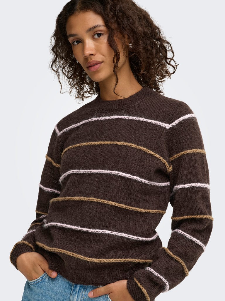 JDY Sigrid Life Striped Knit Struct Pullover | Caffee