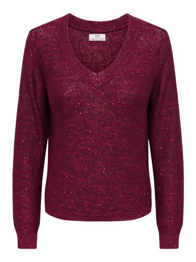 JDY Mia Long Sleeve Sequin Pullover | Wine 15379783