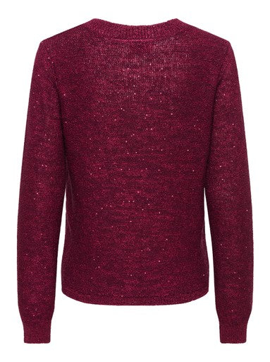 JDY Mia Long Sleeve Sequin Pullover | Wine 15379783