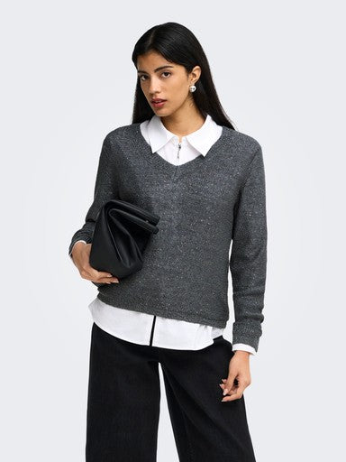 JDY Mia Long Sleeve Sequin Pullover | Dark grey 15379783