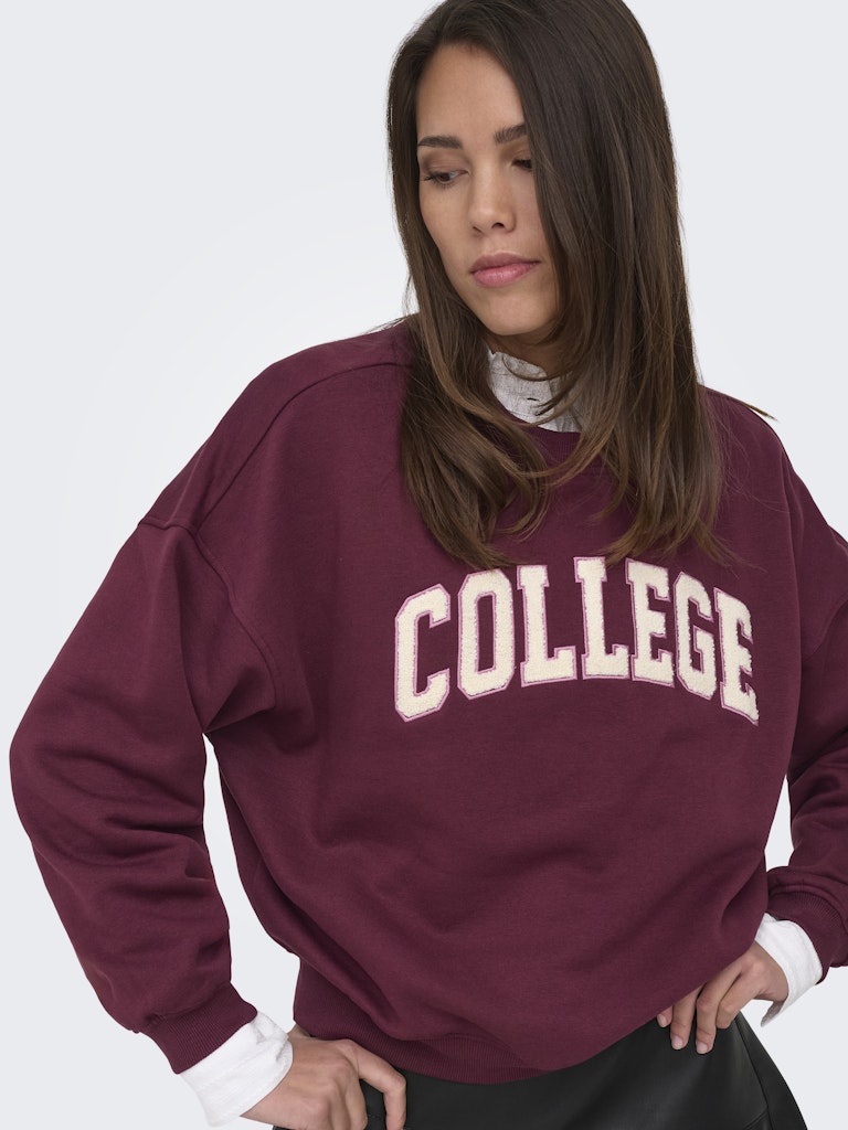 JDY Mesa Embroidered Round Neck Sweatshirt | Wine