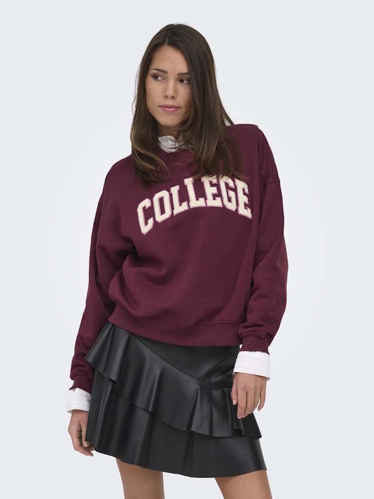 JDY Mesa Embroidered Round Neck Sweatshirt | Wine