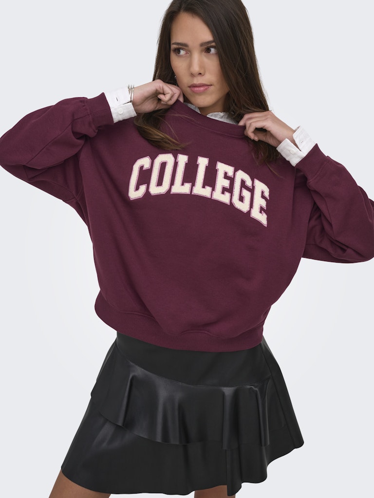 JDY Mesa Embroidered Round Neck Sweatshirt | Wine