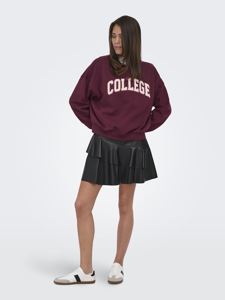 JDY Mesa Embroidered Round Neck Sweatshirt | Wine