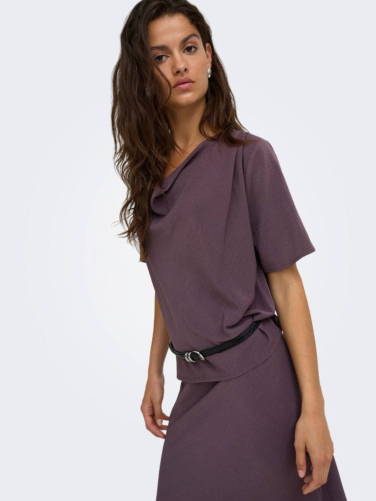 JDY Aya 2/4 Waterfall Blouse | Berry