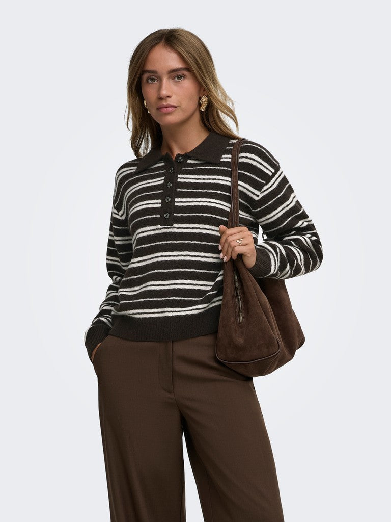 JDY Chloe L/S Polo Pullover | Chocolate