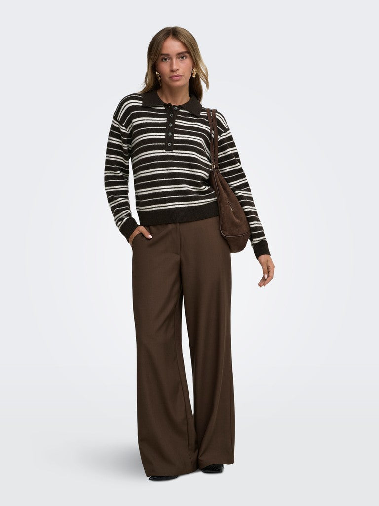 JDY Chloe L/S Polo Pullover | Chocolate