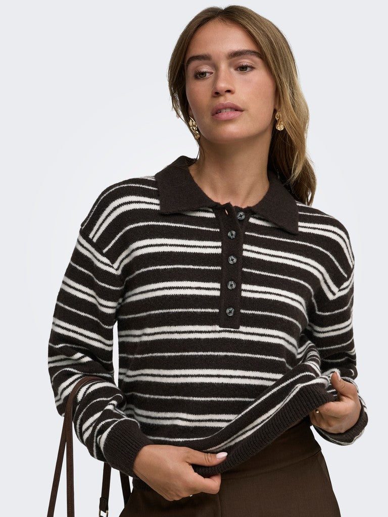JDY Chloe L/S Polo Pullover | Chocolate
