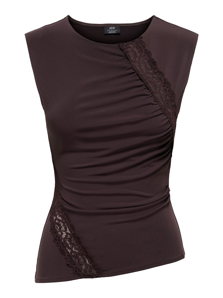 JDY Misty S/L Lace Detail Top | Chocolate
