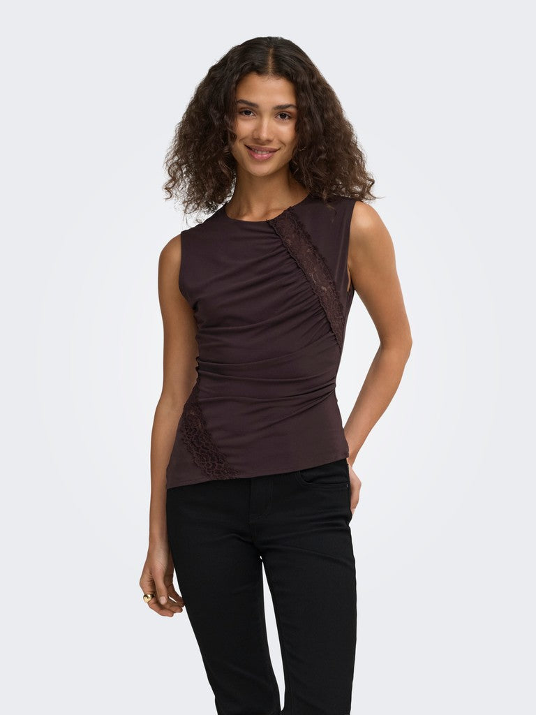 JDY Misty S/L Lace Detail Top | Chocolate