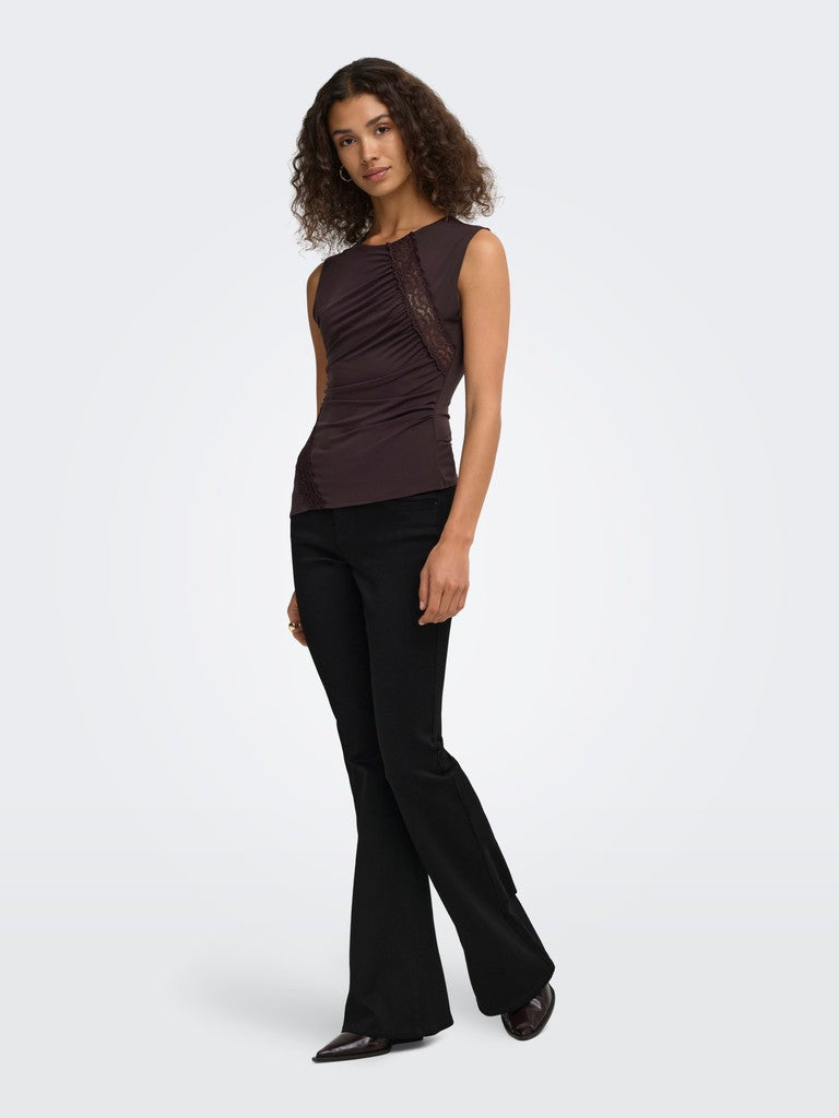 JDY Misty S/L Lace Detail Top | Chocolate