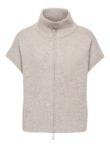 JDY Lea Short Sleeve 2 Way Zip Vest | Natural 15382986