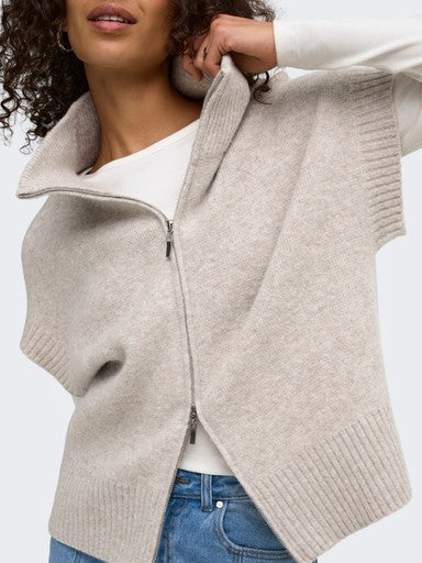 JDY Lea Short Sleeve 2 Way Zip Vest | Natural 15382986