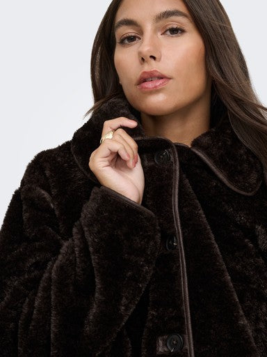 JDY Asta Faux Fur Jacket | Chocolate 15382949