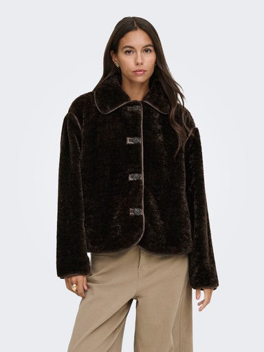 JDY Asta Faux Fur Jacket | Chocolate 15382949