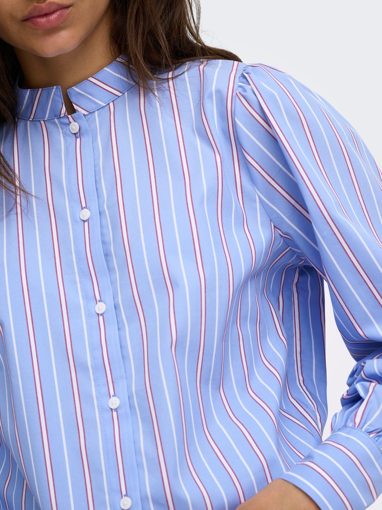 JDY Mio L/S Mandarin Collar Shirt | White Red