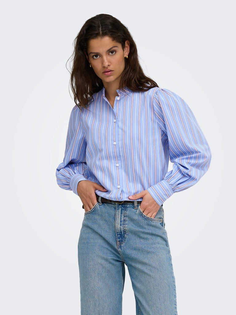 JDY Mio L/S Mandarin Collar Shirt | White Red