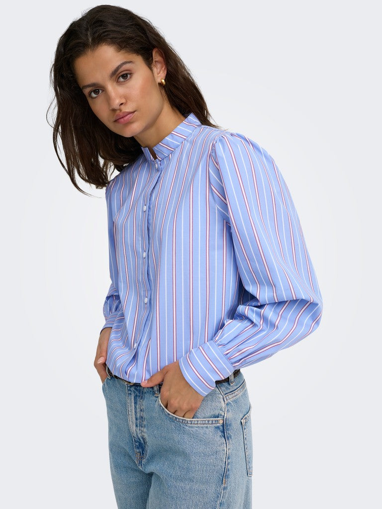 JDY Mio L/S Mandarin Collar Shirt | White Red