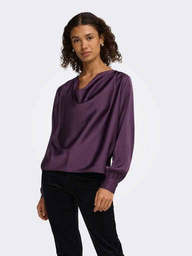 JDY Rocky Long Sleeve Waterfall Top | Plum 15382754