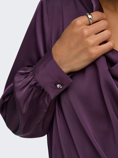 JDY Rocky Long Sleeve Waterfall Top | Plum 15382754