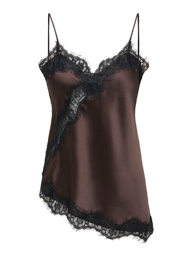 JDY Fifi Sleeveless Asymmetrical Lace Singlet | Chocolate