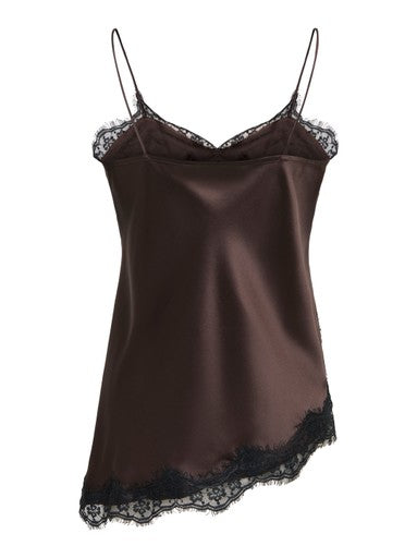 JDY Fifi Sleeveless Asymmetrical Lace Singlet | Chocolate