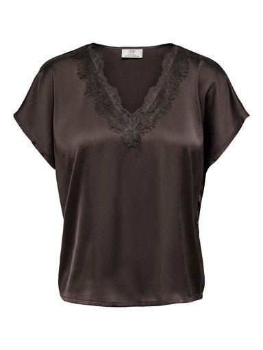 JDY Fifi Short Sleeve V-Neck Top | Chocolate 153835307