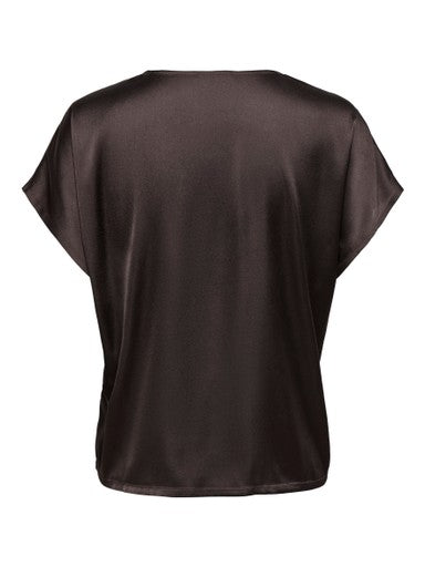 JDY Fifi Short Sleeve V-Neck Top | Chocolate 153835307