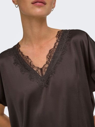 JDY Fifi Short Sleeve V-Neck Top | Chocolate 153835307